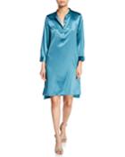 Mandarin-collar 3/4-sleeve Silk Charmeuse