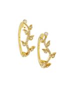 18k Gold Diamond Leaf Hoop Earrings