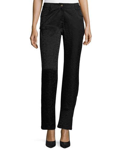 Alligator Jacquard Stretch Pants, Black