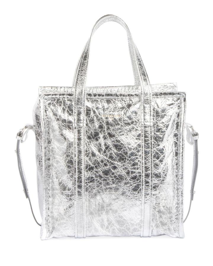 Bazar Shopper Small Aj Metallic Leather Tote Bag