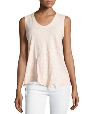 Shrunken Asymmetric V-neck Tank, Pearl Pink
