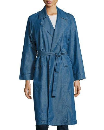 Carmel Chambray Trench Coat, Dark Blue