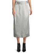 Byron Slim Crepe Satin Midi Skirt With Belt