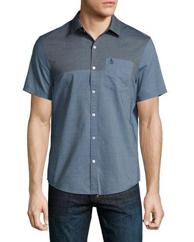 Colorblock Short-sleeve Shirt, Dark Blue