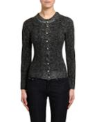 Pearly-button Chevron-knit Wool Cardigan