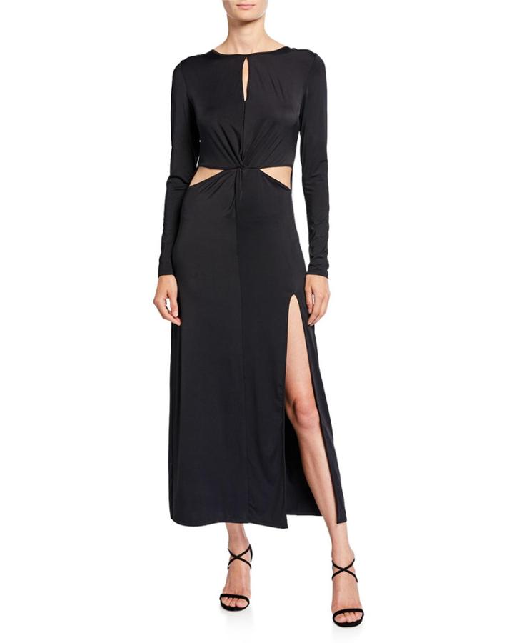 Cassia Long-sleeve Twist-front Gown With Cutouts &