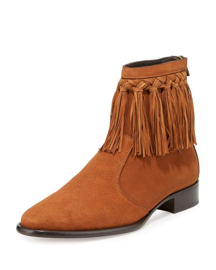 Eric Men's Dry Suede Fringe-trim Ankle Boot, Tan
