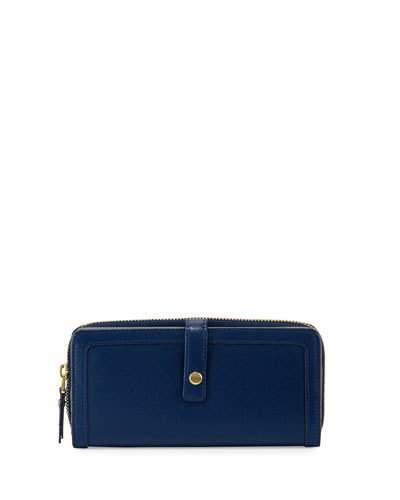 Leather Tab Zip Wallet, Navy