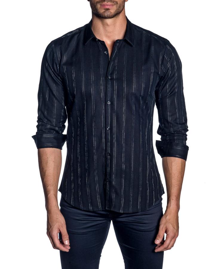Men's Metallic-striped Long-sleeve Button-down