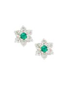 18k White Gold Diamond & Emerald Flower Earrings