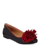 Two-tone Pompom Ballet Flats