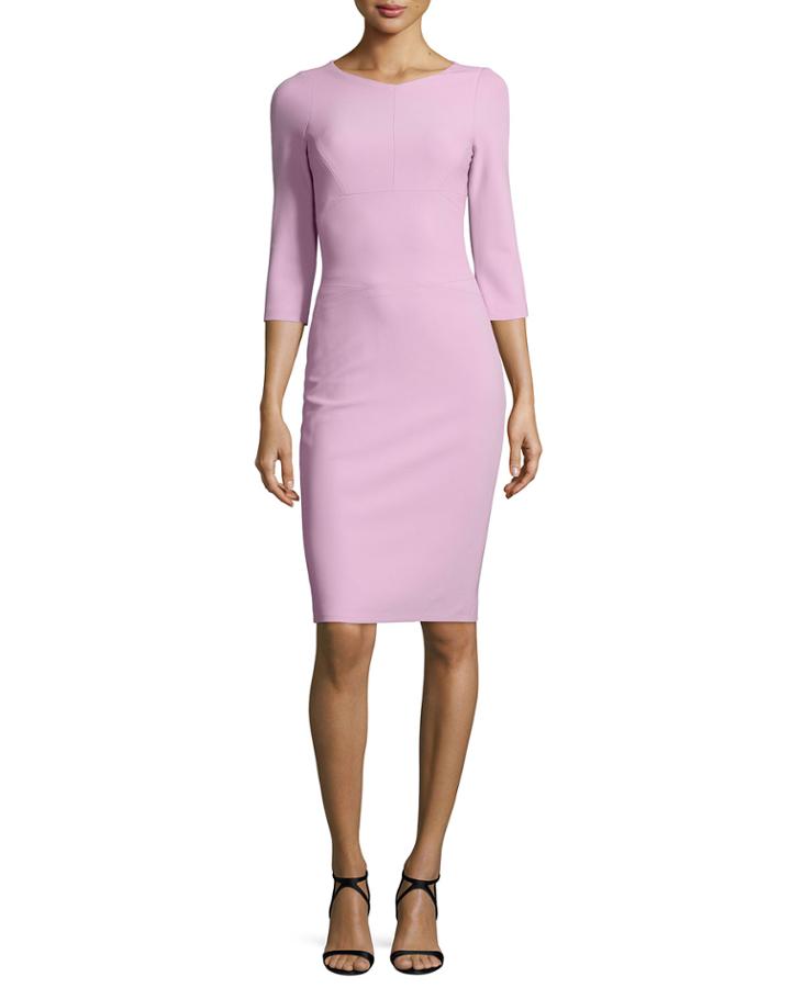 Scuba-knit 3/4-sleeve Sheath Dress,