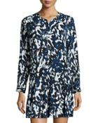 Paint-print Drop-waist Dress, Deep Teal