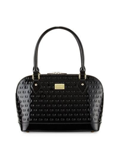 Logo-embossed Patent Small Dome Satchel Bag, Black