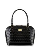 Logo-embossed Patent Small Dome Satchel Bag, Black