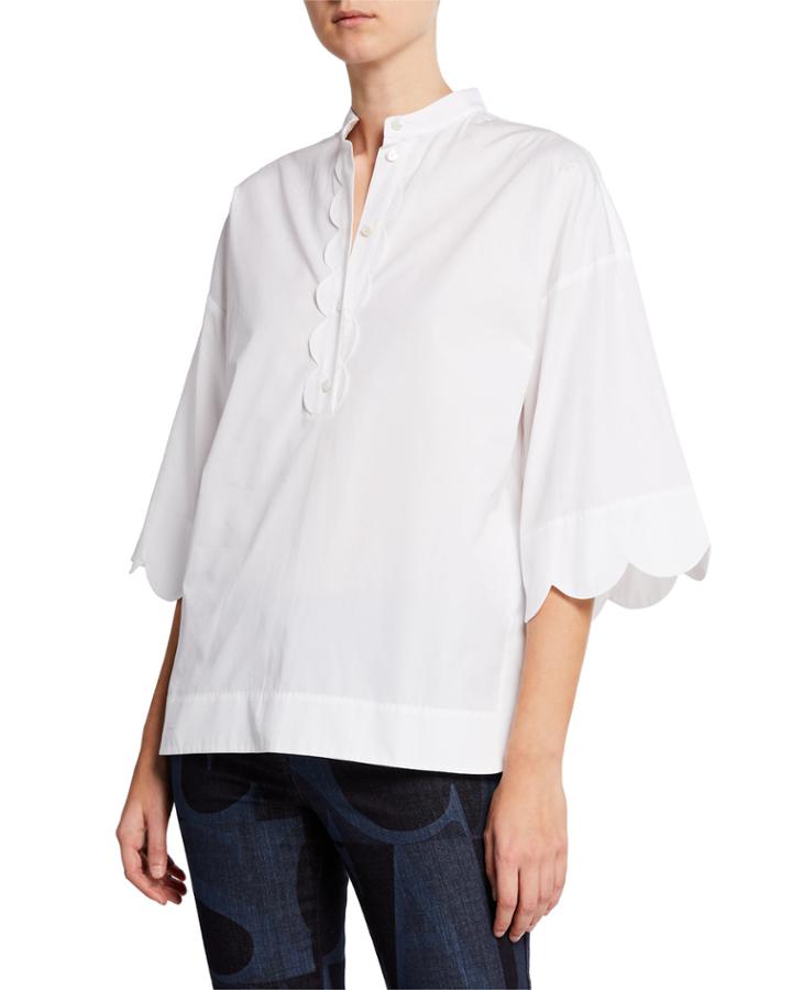 Scalloped Placket Cotton Tunic