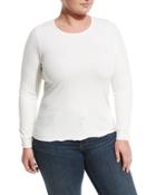 Ribbed Crewneck Long-sleeve Top, Ivory,