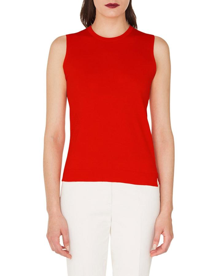 Sleeveless Crewneck Floral-jacquard Cotton Tank