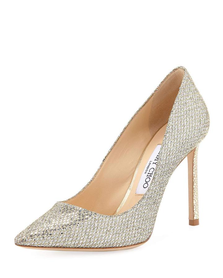 Romy 100mm Coarse Glitter Fabric Pointed-toe Pumps