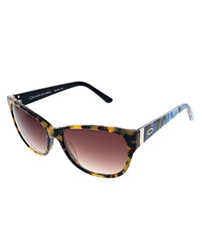 Soft Havana Cat-eye Plastic Sunglasses, Tokyo Tortoise/blue