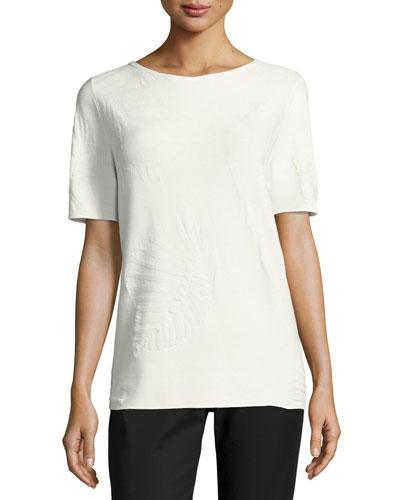 Short-sleeve Palm-textured Jacquard Pullover Top