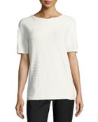 Short-sleeve Palm-textured Jacquard Pullover Top