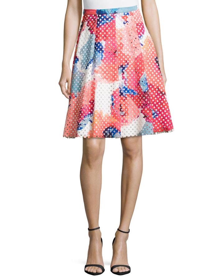 Trina Turk Floral-print Perforated Party Skirt, Women's, Size: