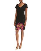 Short-sleeve Sheath Dress W/ Butterfly Embroidered Hem