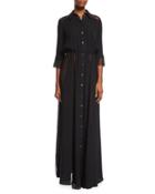 Lace-inset Button-front Gown, Black