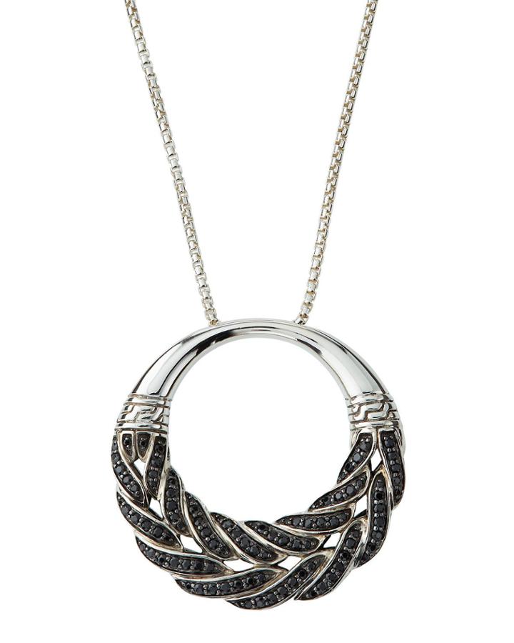 Classic Chain Black Sapphire Circle Pendant Necklace