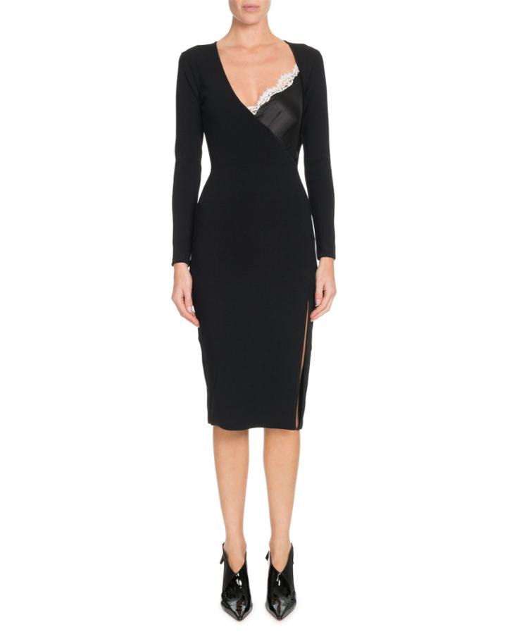 Gianni Cami-inset V-neck Long-sleeve Bodycon Knit Dress