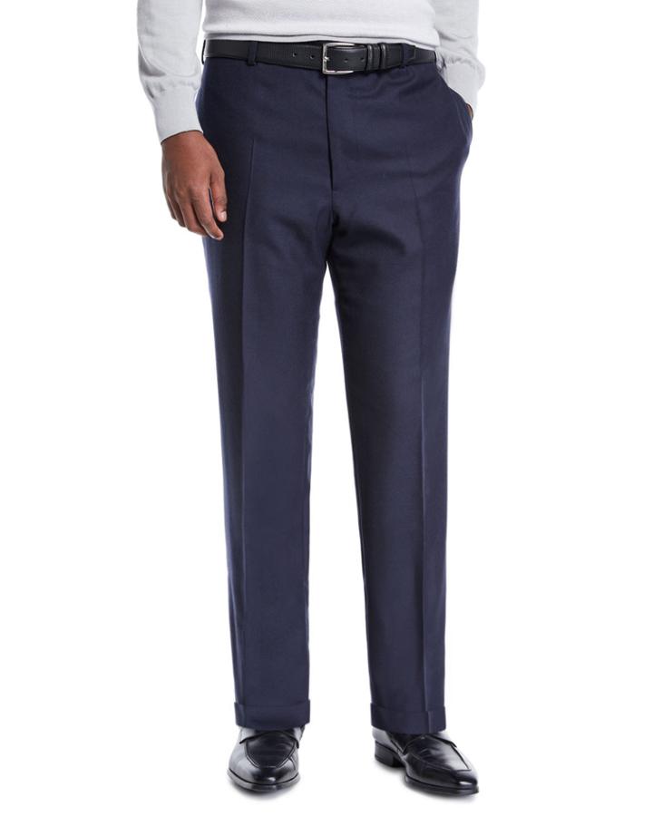 Men's Flat-front Wool Trousers