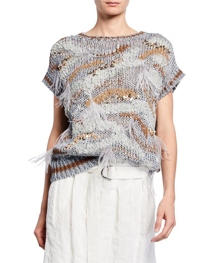 Sequin And Feather Embroidered Abstract