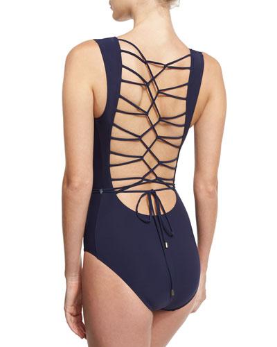 Strappy-back High-neck One-piece