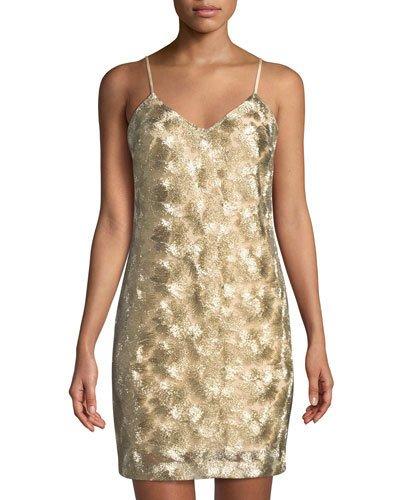 Highlight Sleeveless Metallic Cocktail Dress, Gold