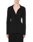 Notched-collar Heavy Viscose Wrap Jacket W/ Golden Bar