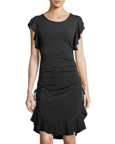 Flutter-sleeve Ruched Dress