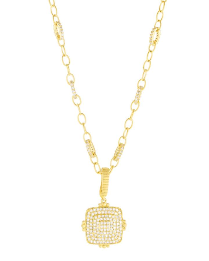 Amazonian Allure Pave Square Pendant Necklace