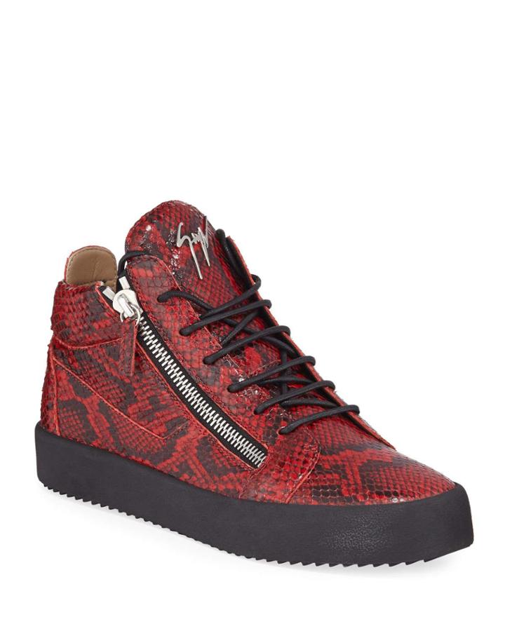 Men's Maskenada Snake-embossed Leather Double-zip