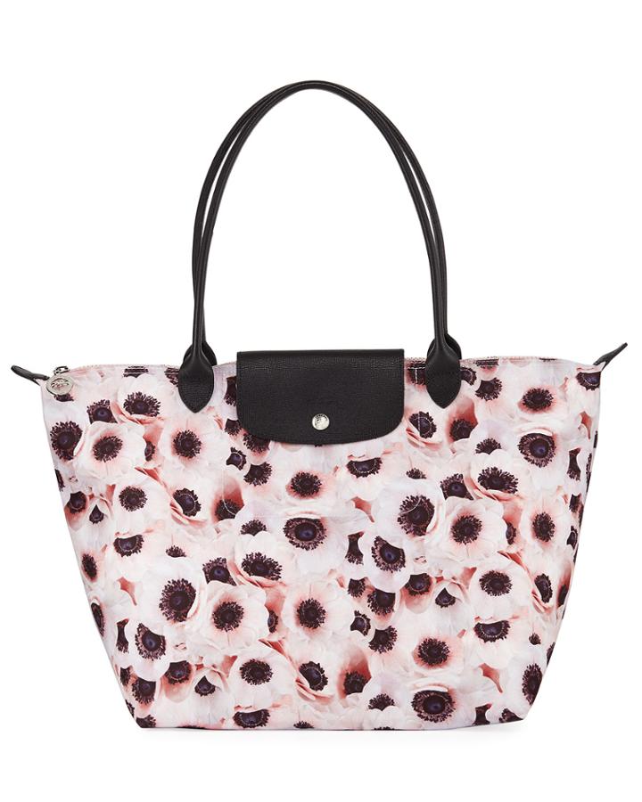 Le Pliage Anemone Poppy-print Medium Tote Bag