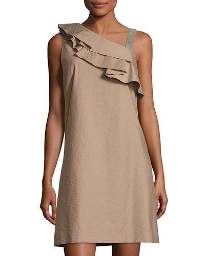 Ruffle-shoulder Glitter-strap Dress