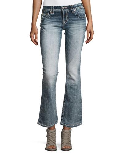 Faded Boot-cut Embroidered Denim Jeans,