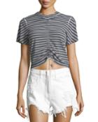 Short-sleeve Striped Gathered-front Tee