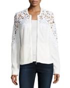 Crochet Lace-inset Bomber Jacket, White