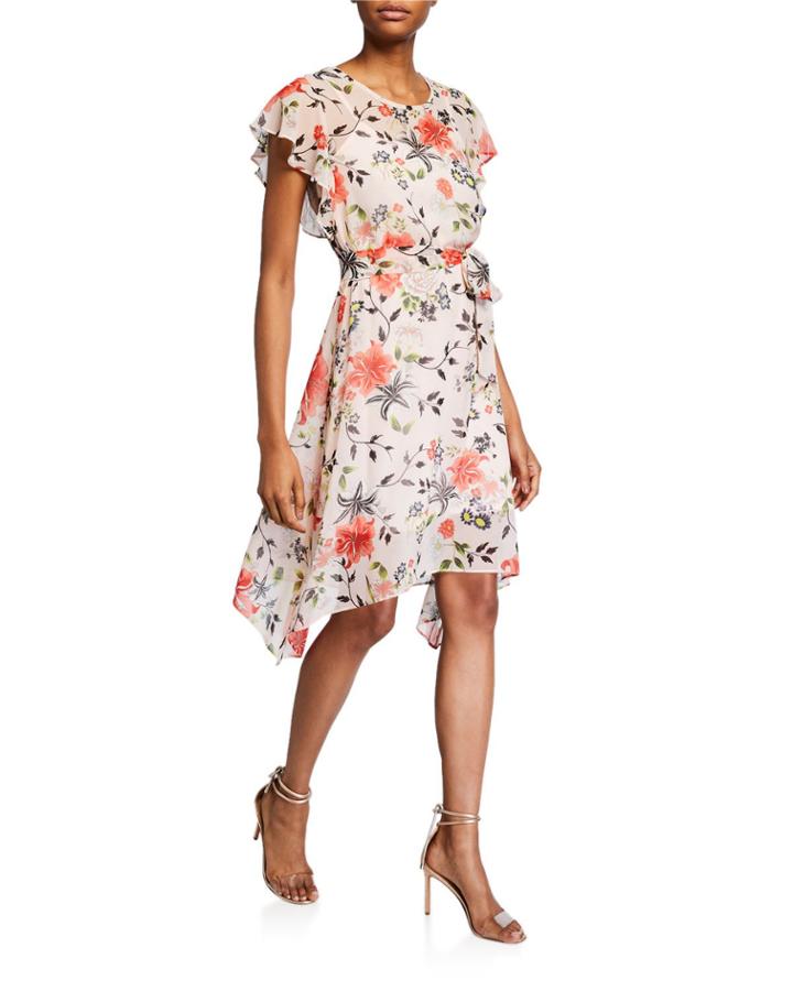 Sweet Haven Floral-print Asymmetric Dress