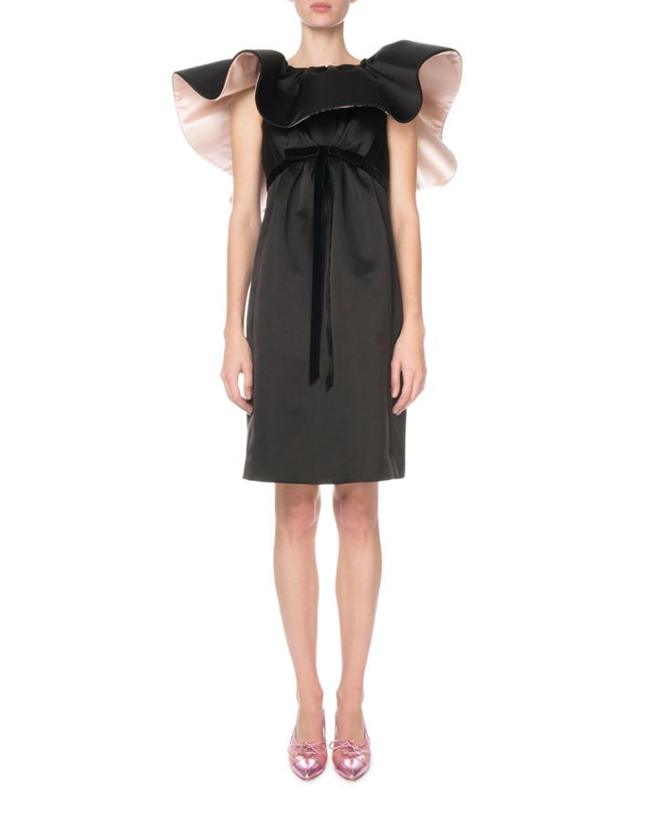 Ruffled-neck Satin Cocktail Dress