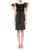 Ruffled-neck Satin Cocktail Dress