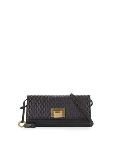 Blanche Diamond-textured Clutch Bag, Black