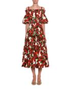 Cold-shoulder Anemoni Print Poplin