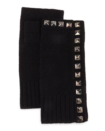 Neiman Marcus Cashmere Studded Fingerless Gloves, Black, Women's